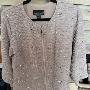 Frank Lyman Design Taupe Sequin Textured Zip Jacket